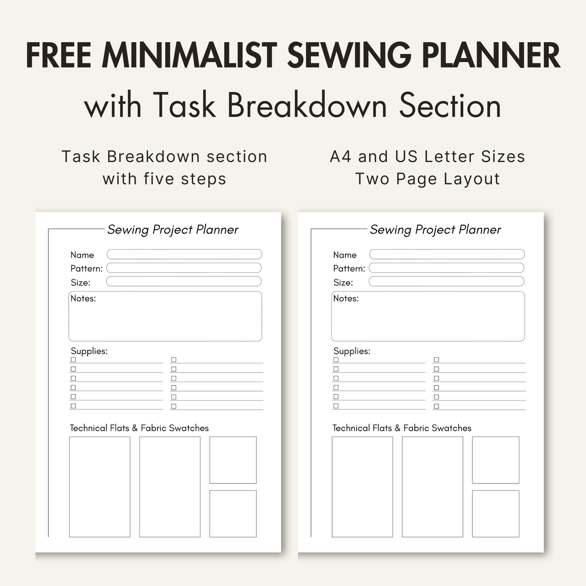 Free two page sewing project planner