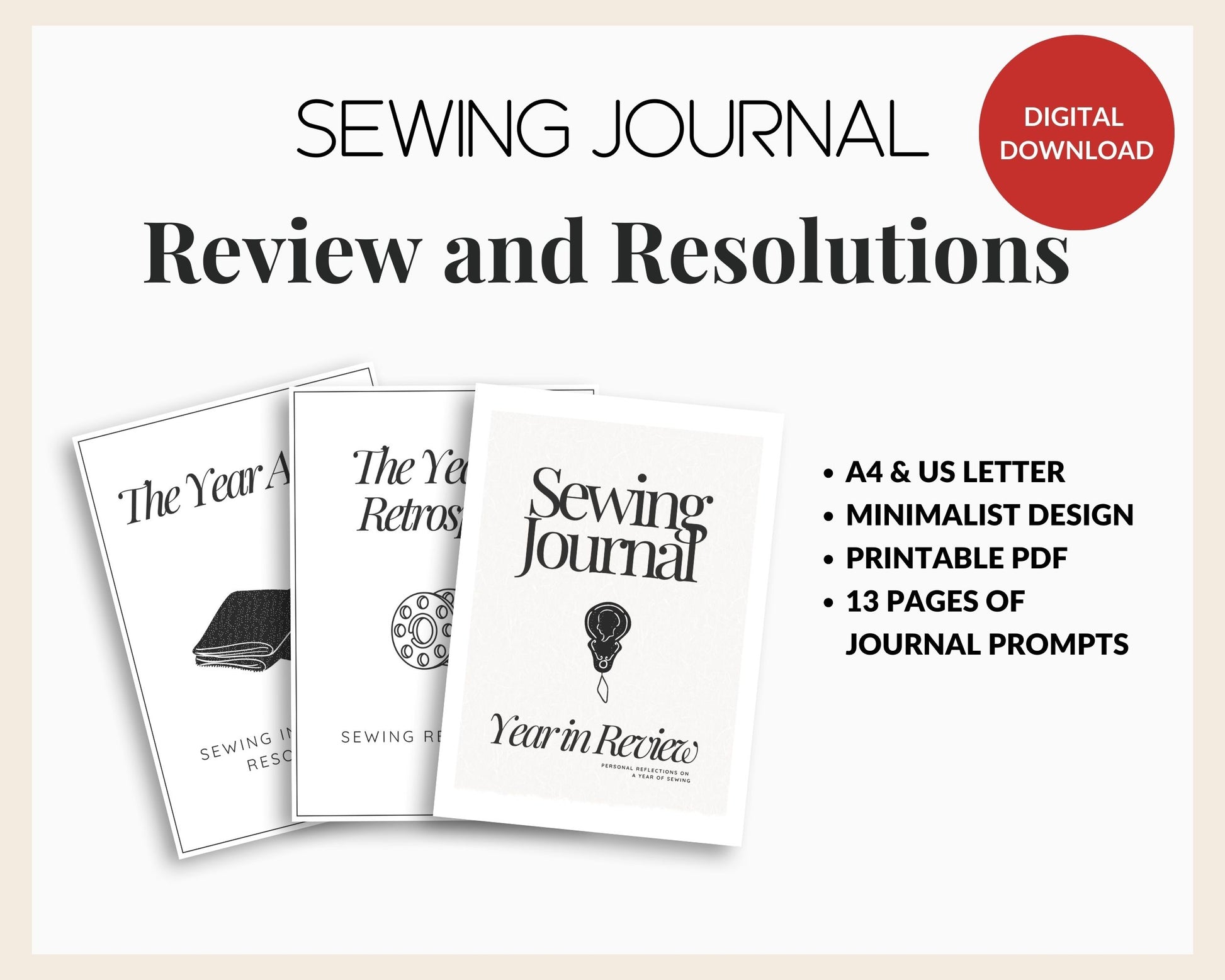 Pages from printable sewing year in review journal