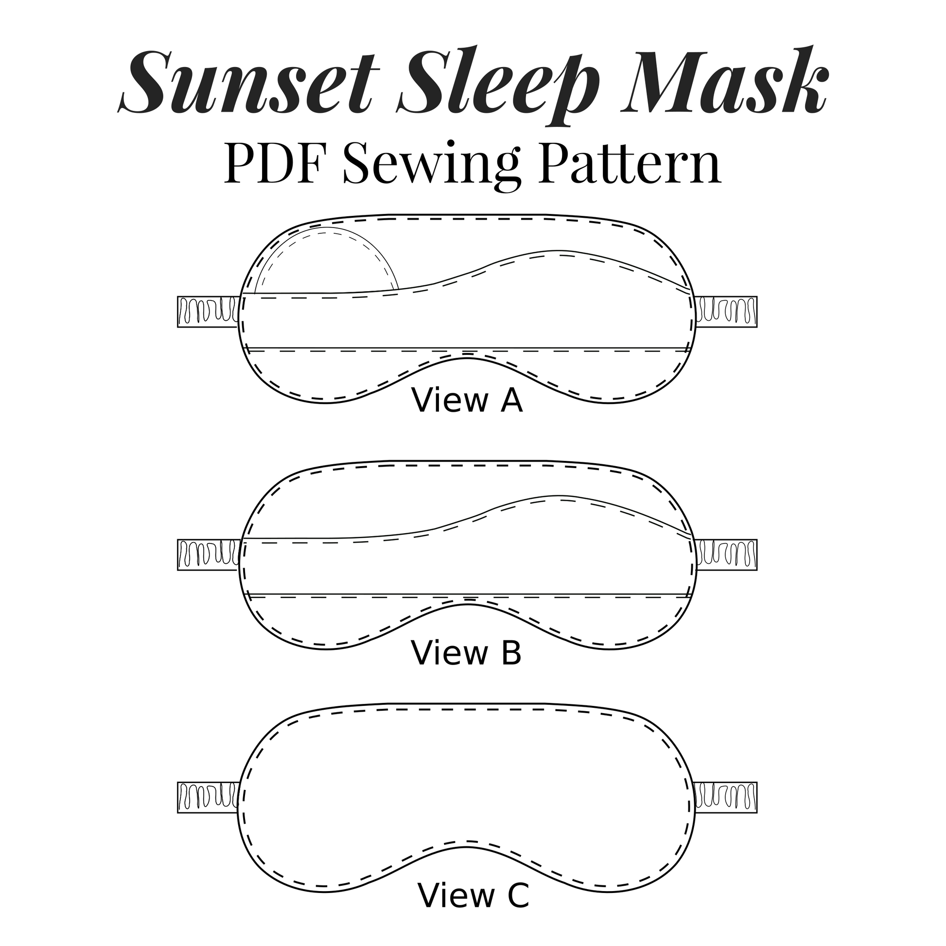 Eye Mask Sewing Pattern Technical Drawings