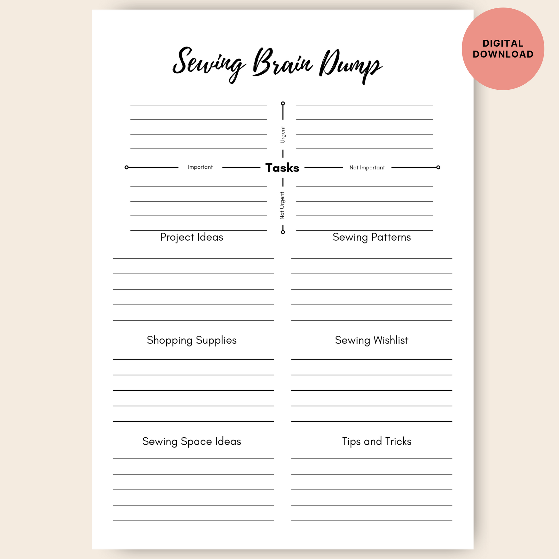 Brain dump sewing planner A4