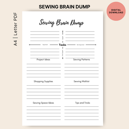 Brain dump sewing planner A4