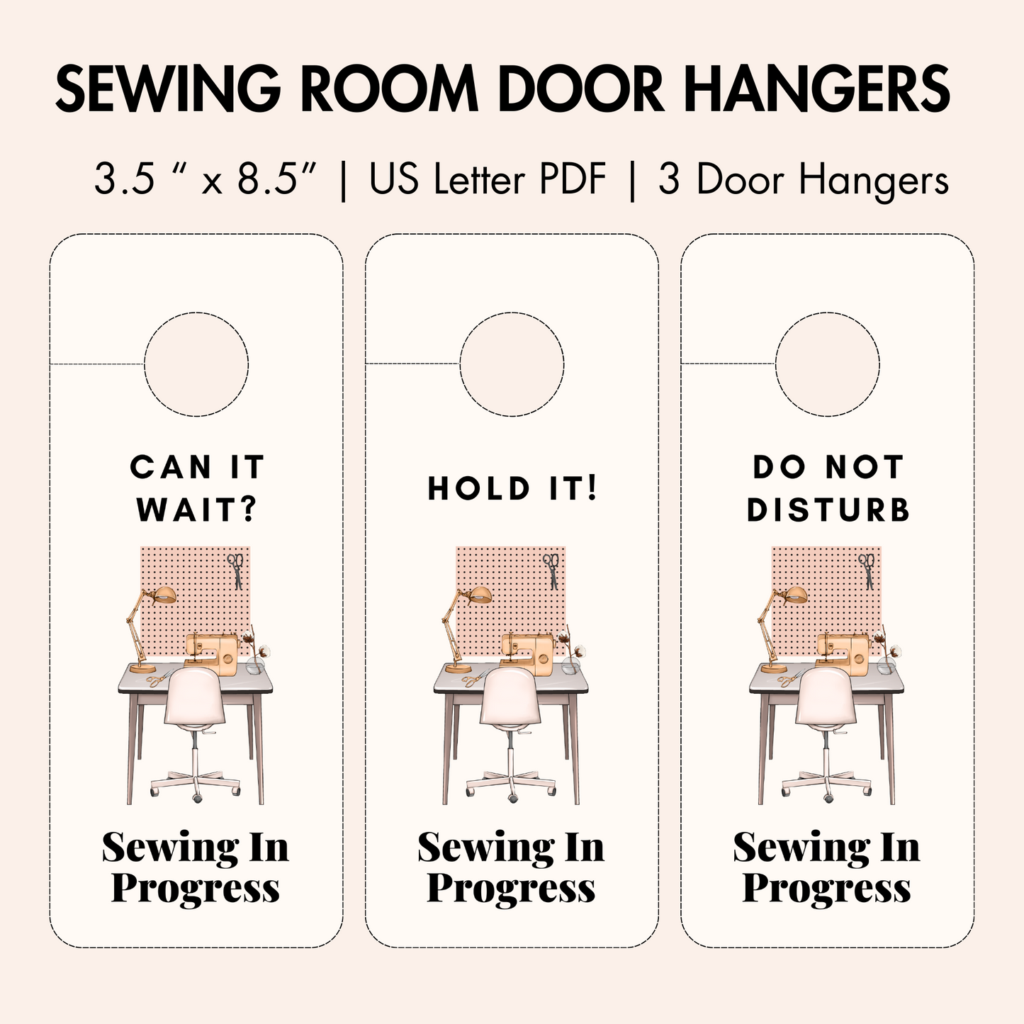 3 door hangers for a sewing room