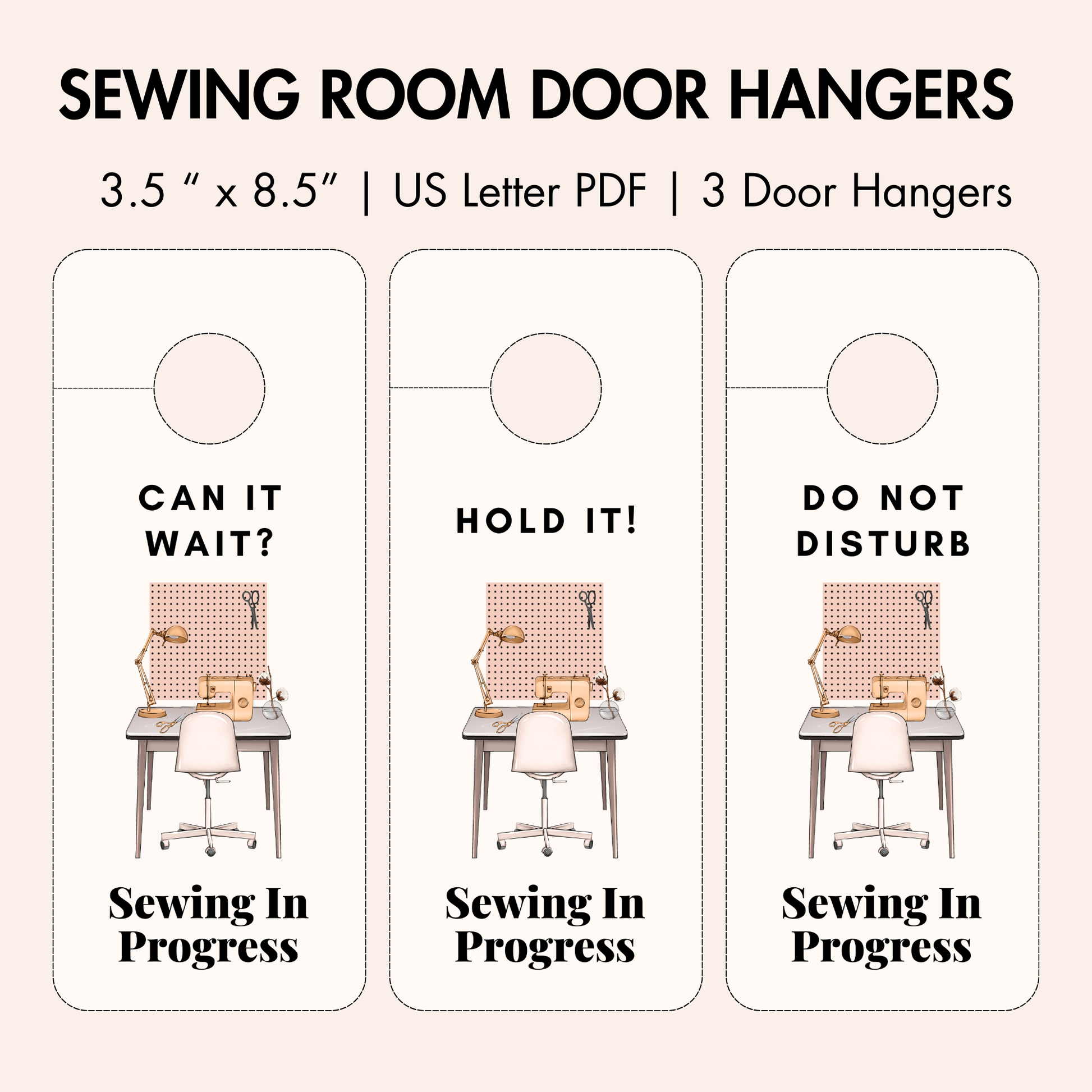 3 door hangers for a sewing room