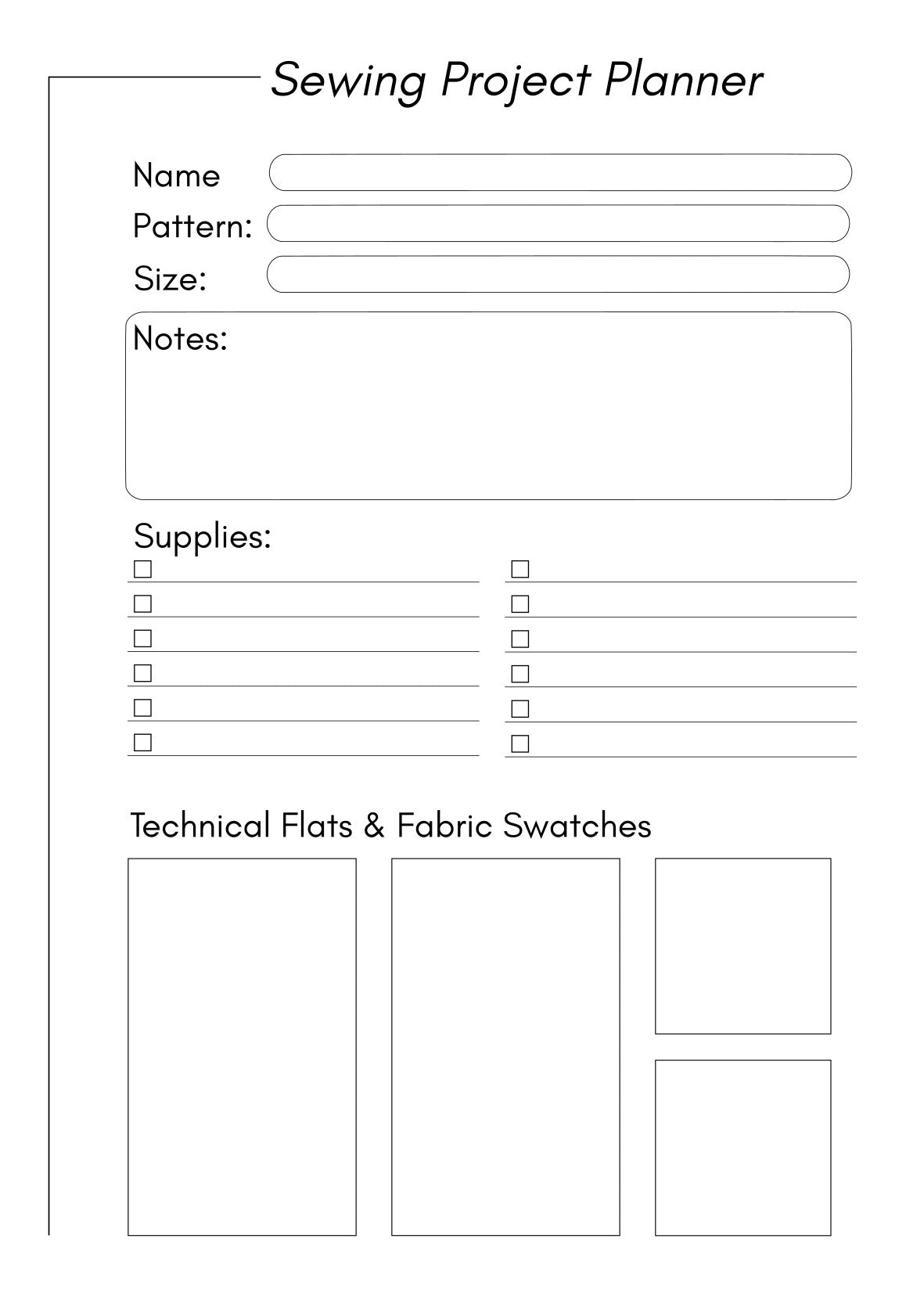 Free sewing project planner page 1