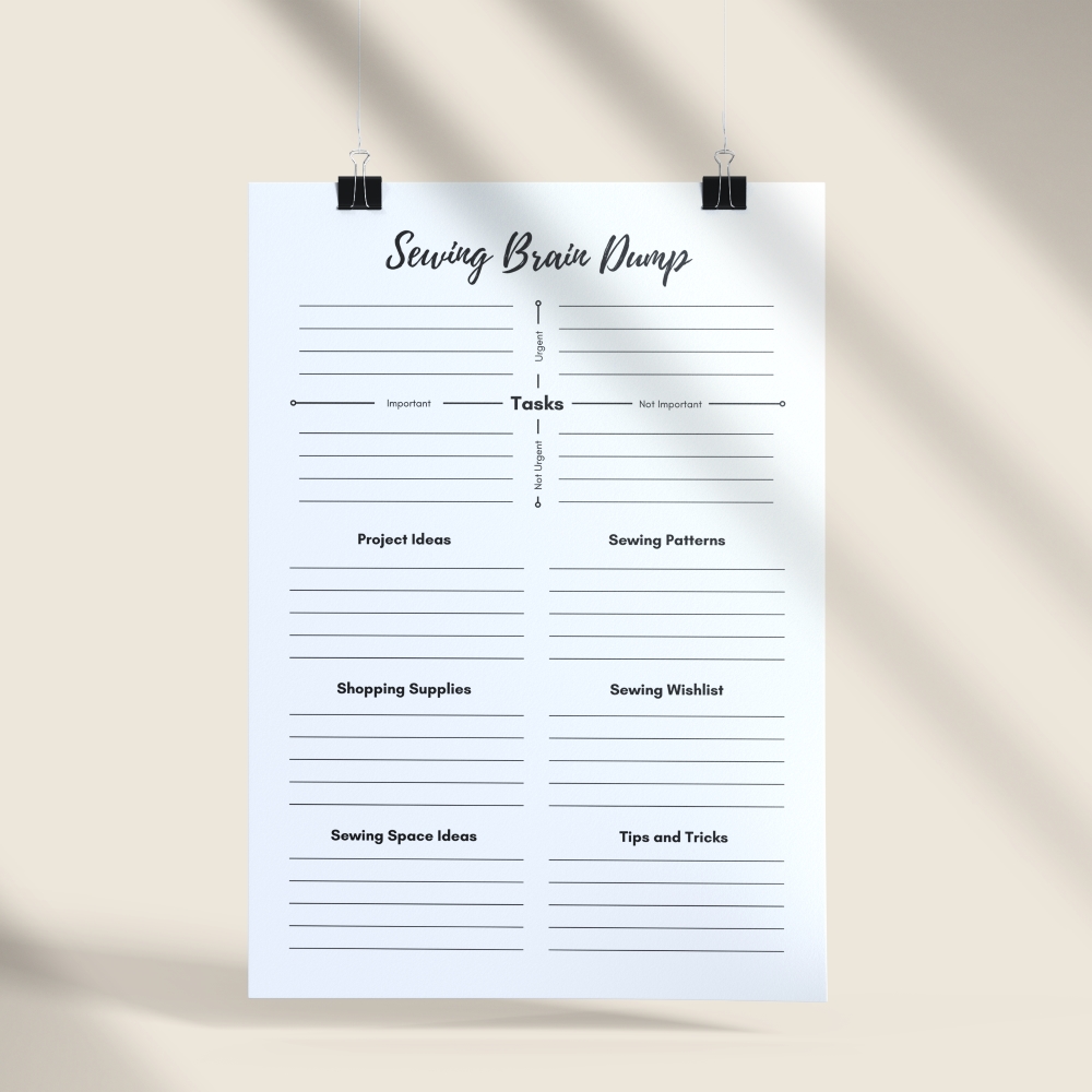 Mockup of printable sewing planner