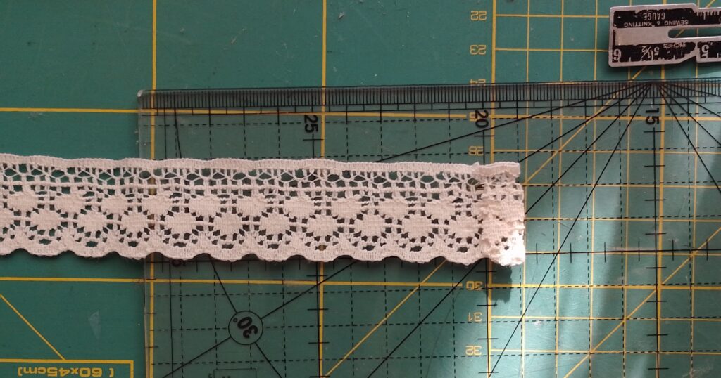 White lace trim folded on one edge