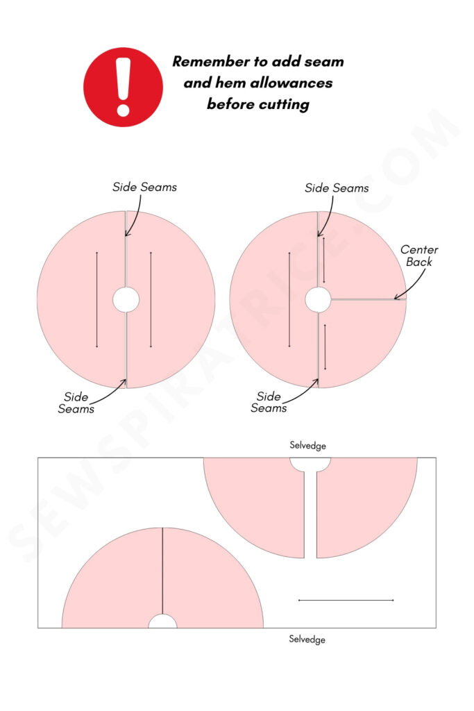 Full circle skirt cutting layout 2