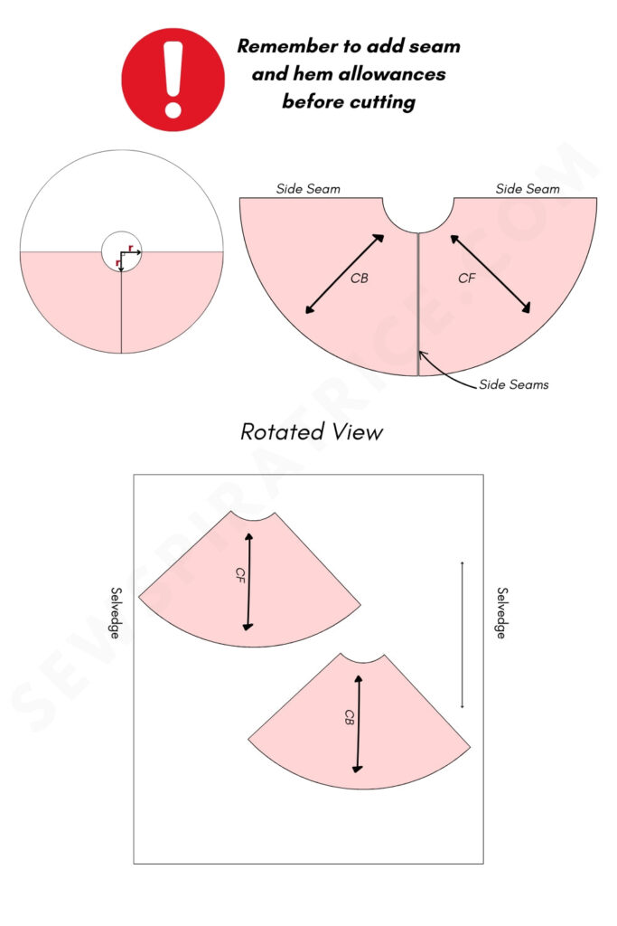 Half Circle Skirt Cutting Layout 1