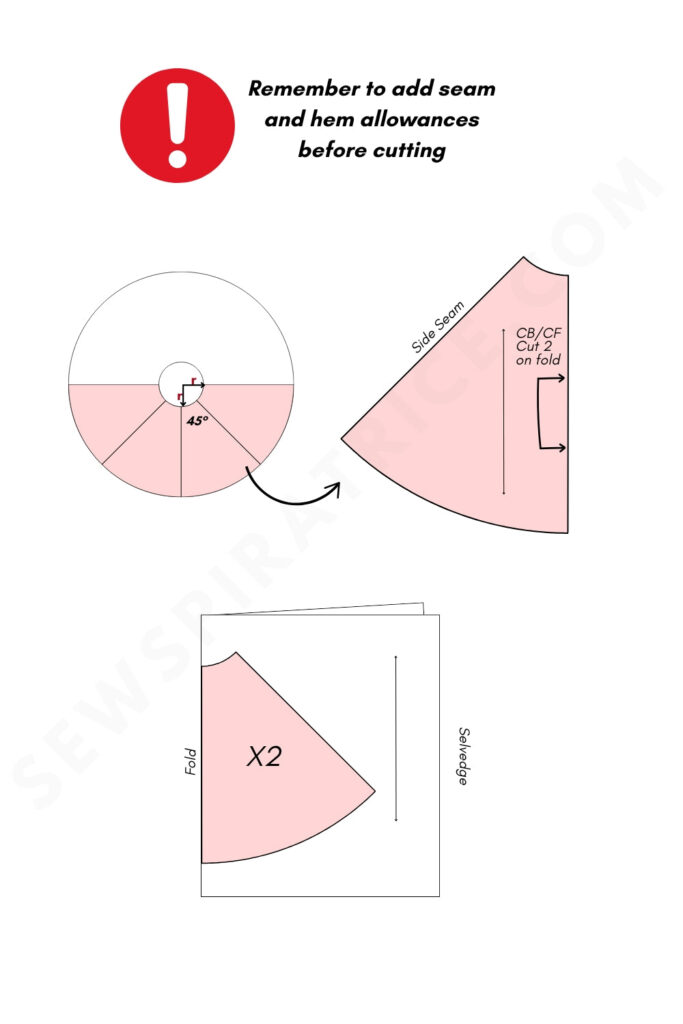 Half Circle Skirt Cutting Layout 2