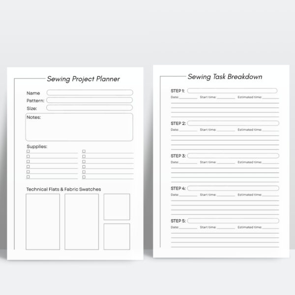 Two-page digital layout of a 'Free Sewing Planner.'