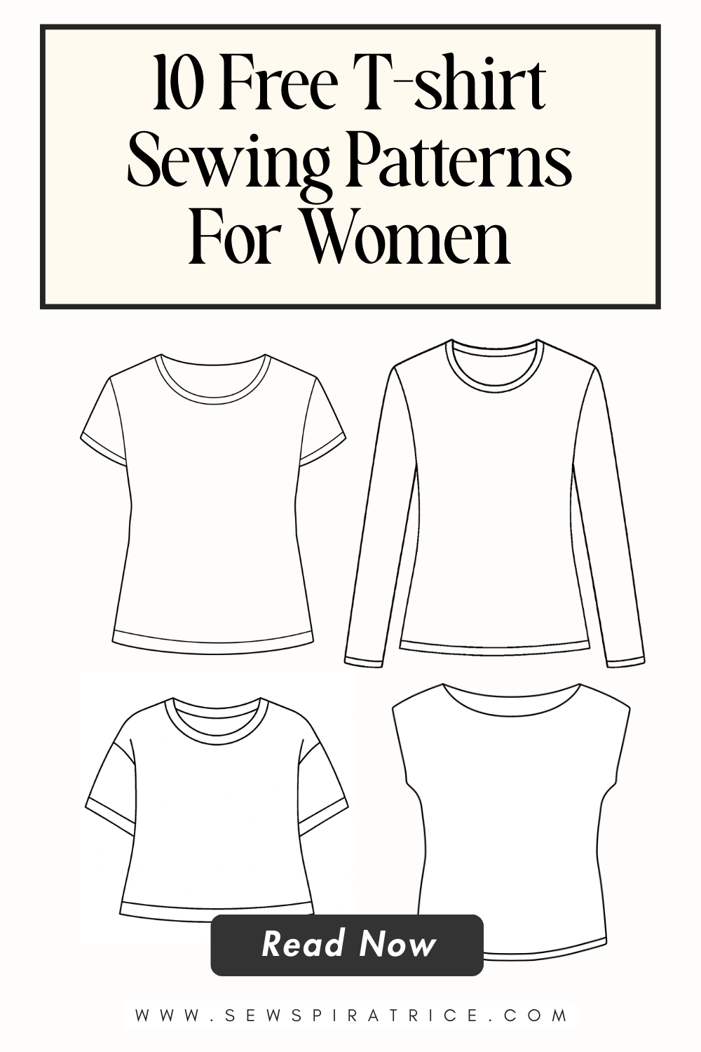 A graphic showing outlines of four different t-shirt styles for women.