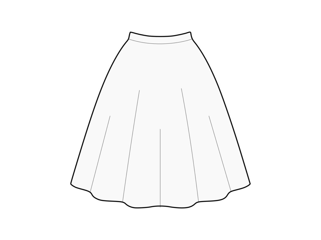 A technical flat of a 3/4 circle skirt