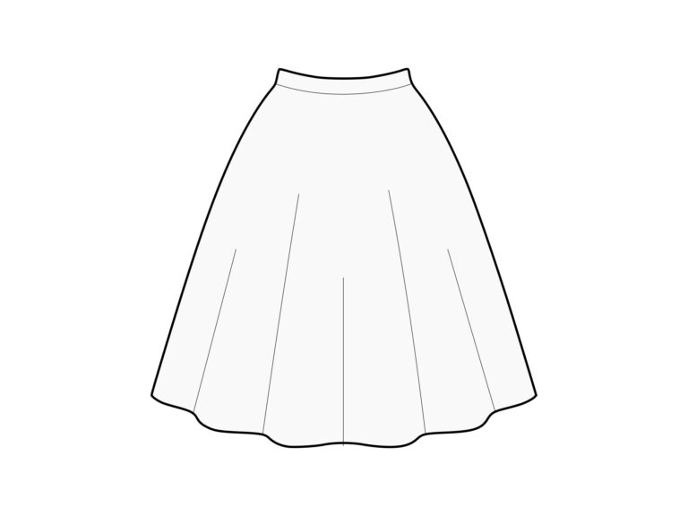 A technical flat of a 3/4 circle skirt