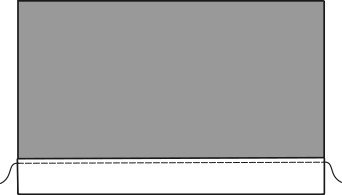 A diagram of a hemmed piece of fabric, showing a dashed line near the inner fold to indicate where to edge stitch.