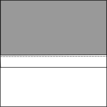 A diagram showing a grey rectangle, representing the top back piece, placed on the top half of a white rectangle, representing the front piece.