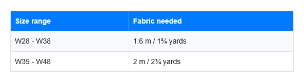 Yardage chart for free three quarter circle skirt sewing pattern