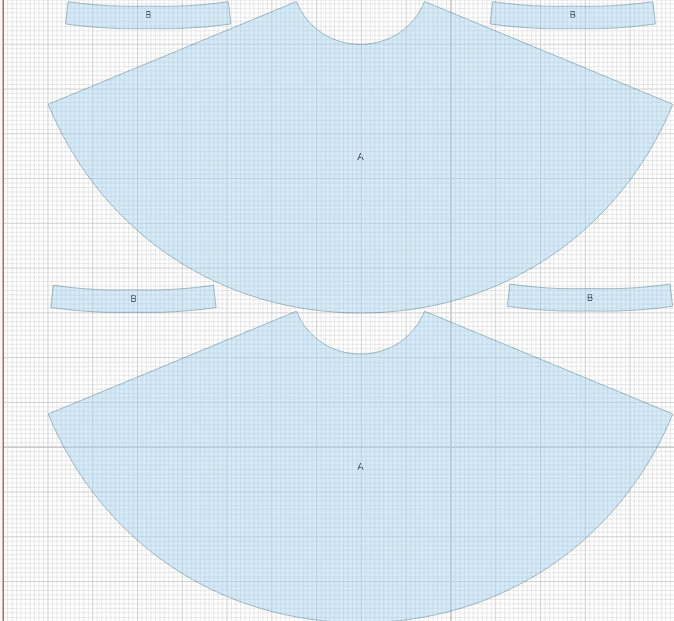 An Illustration of the cutting layout of a three quarter circle skirt for sizes W28-W38