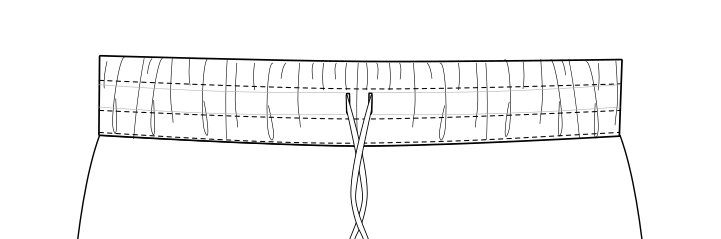 An illustration sewing an elasticated waistband with drawstrings