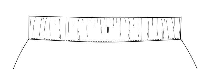 An illustration showing a waistband and the top of a skirt with an elasticated gathered waistband