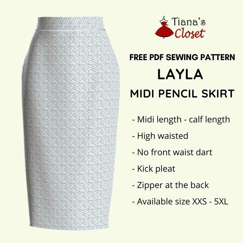Light gray floral midi pencil skirt with a high waist and kick pleat, Layla Midi Pencil Skirt free PDF pattern by Tiana's Closet
