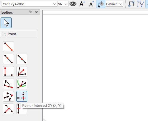 2: Seamly2D Point toolbox with the "Point - Intersect XY" tool highlighted and its tooltip showing.