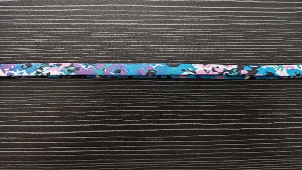 Double fold bias tape in blue and purple floral fabric
